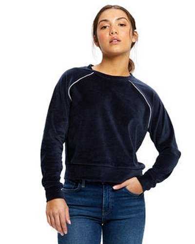 US Blanks US538 Ladies' Velour Long Sleeve Crop T-Shirt - Navy Blue - HIT a Double