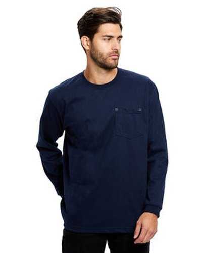 US Blanks US5544 Men's Flame Resistant Long Sleeve Pocket T-Shirt - Navy Blue - HIT a Double