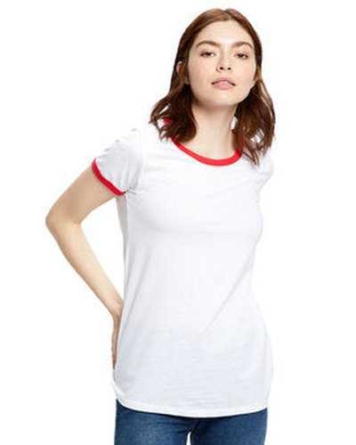US Blanks US609 Ladies' Ringer T-Shirt - White Red - HIT a Double