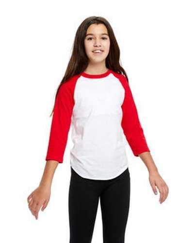 US Blanks US6601K Youth Baseball Raglan T-Shirt - White Red - HIT a Double