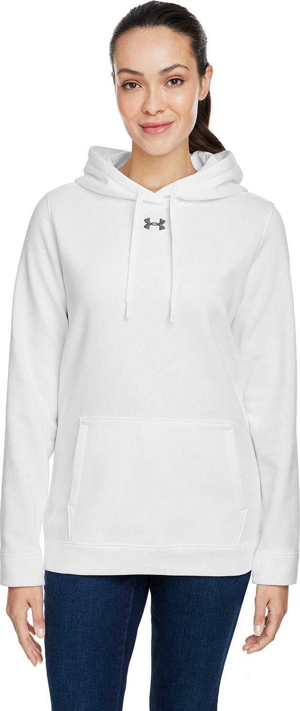 Under Armour 1300261 Ladies Hustle Pullover Hooded Sweatshirt - White Graphite