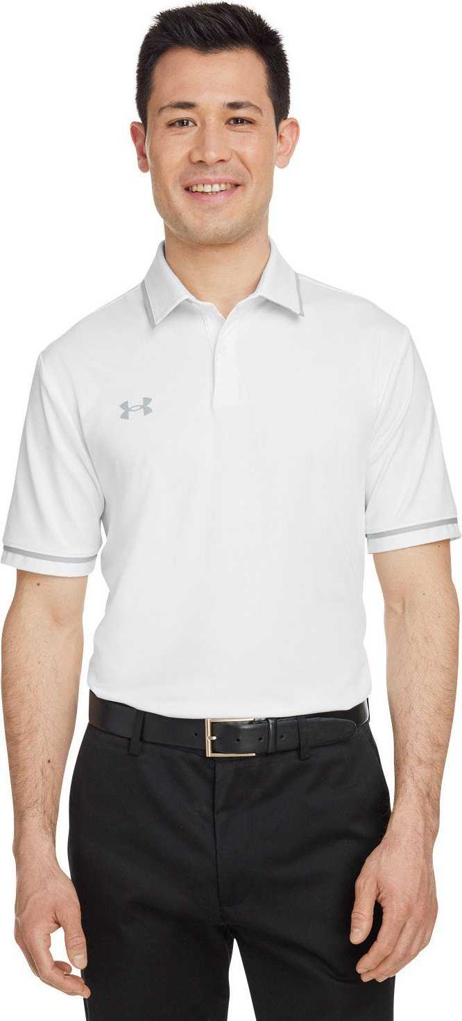 Under Armour 1376904 Mens Tipped Teams Performance Polo - White Mod-Gray