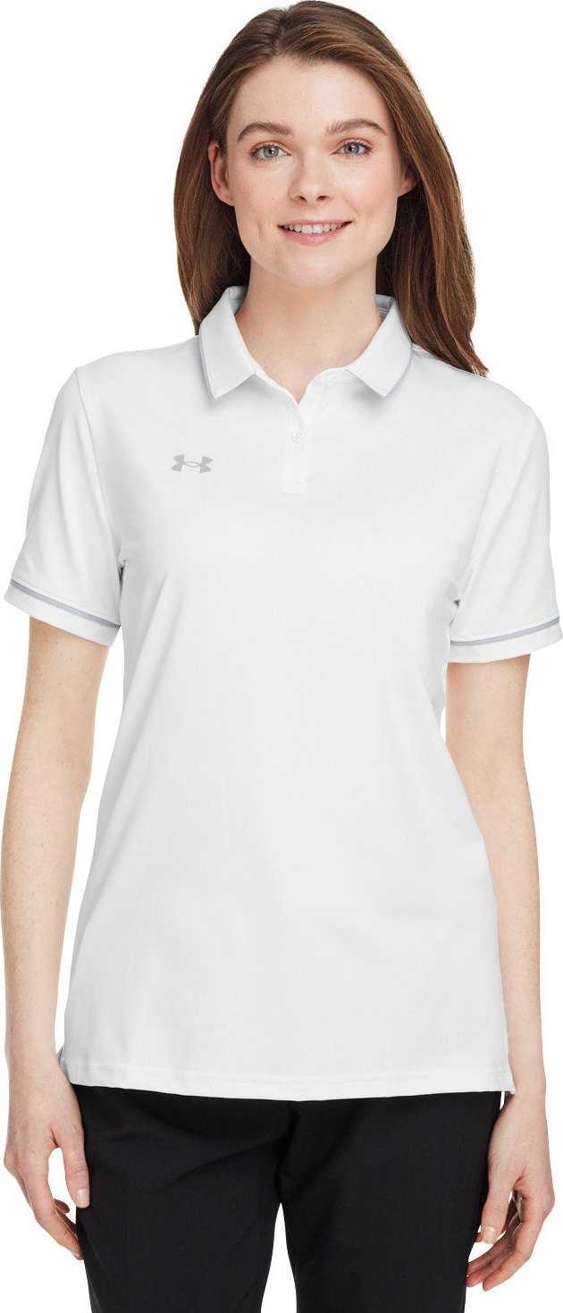 Under Armour 1376905 Ladies Tipped Teams Performance Polo - White Mod-Gray