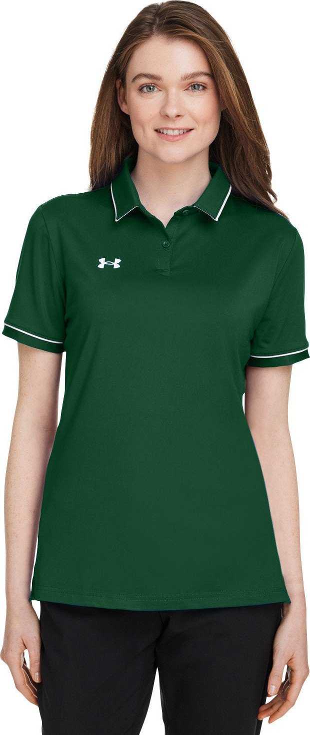 Under Armour 1376905 Ladies Tipped Teams Performance Polo - Forest Green White