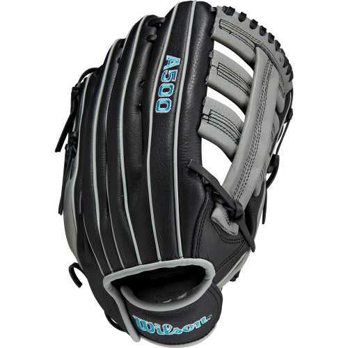 Wilson A500 12.50&quot; Outfield Baseball Glove - Black Gray - HIT a Double - 1