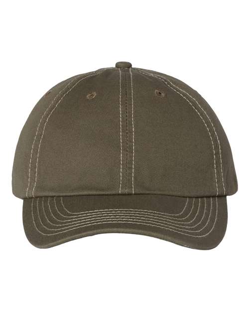 Valucap VC300A Adult Bio-Washed Classic Dads Cap - Olive Stone Stitch - HIT a Double