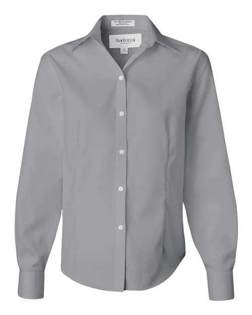 Van Heusen 13V0144 Women&#39;s Non-Iron Pinpoint Oxford Shirt - French Grey - HIT a Double