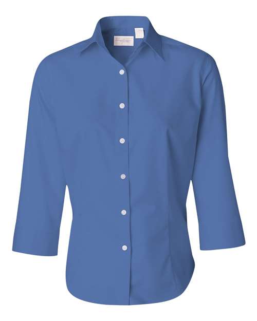 Van Heusen 13V0527 Women's Three-Quarter Sleeve Baby Twill Shirt - Cobalt - HIT a Double