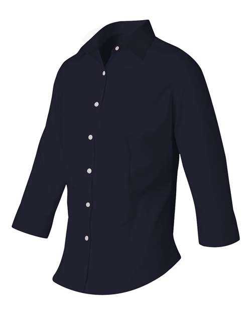 Van Heusen 13V0527 Women's Three-Quarter Sleeve Baby Twill Shirt - Navy - HIT a Double