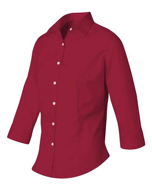 Van Heusen 13V0527 Women&#39;s Three-Quarter Sleeve Baby Twill Shirt - Scarlet - HIT a Double