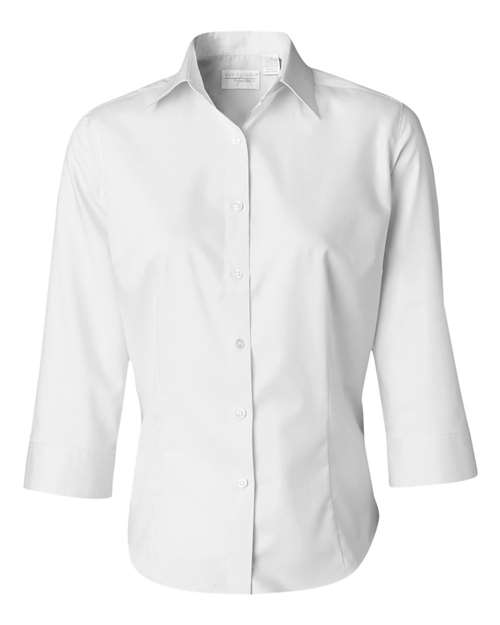 Van Heusen 13V0527 Women&#39;s Three-Quarter Sleeve Baby Twill Shirt - White - HIT a Double