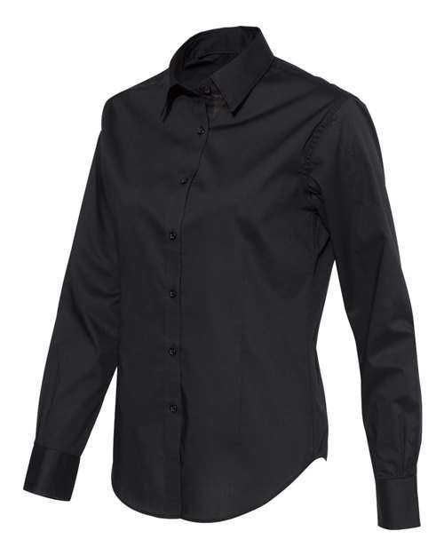 Van Heusen 13V5053 Women&#39;s Cotton Poly Solid Point Collar Shirt - Black - HIT a Double