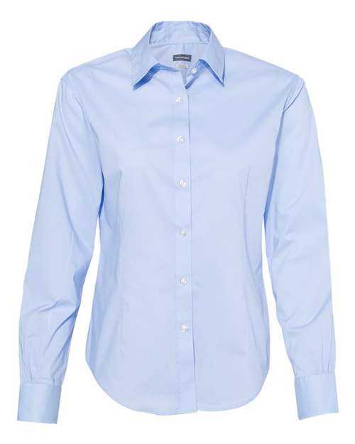 Van Heusen 13V5053 Women's Cotton Poly Solid Point Collar Shirt - Blue - HIT a Double