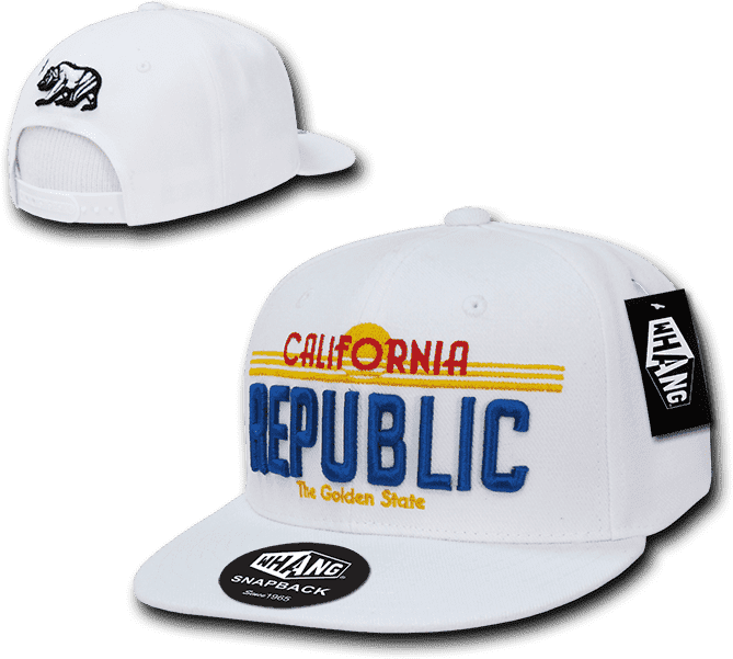 Whang W12 Cali Republic Plate Design Snapback Cap - White - HIT a Double
