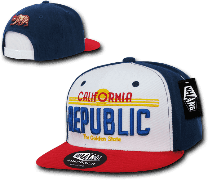 Whang W12 Cali Republic Plate Design Snapback Cap - White Red Navy