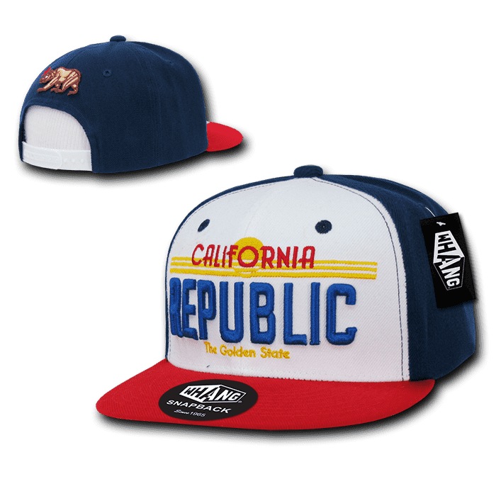 Whang W12 Cali Republic Plate Design Snapback Cap - White Red Navy