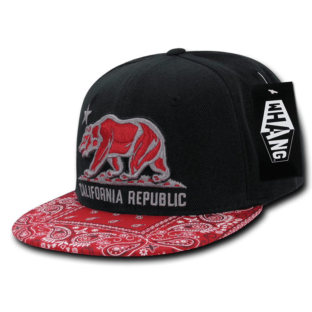 Whang W84 Cali Bear Bandana Snapback Cap - Black Red - HIT a Double
