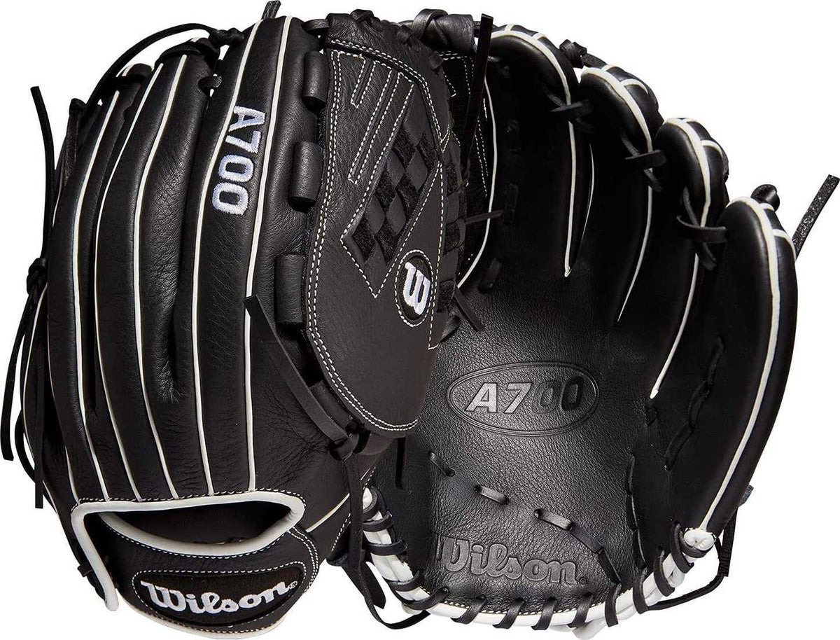 Wilson 2022 A700 12.50&quot; Fastpitch Outfield Glove - Black White - HIT a Double
