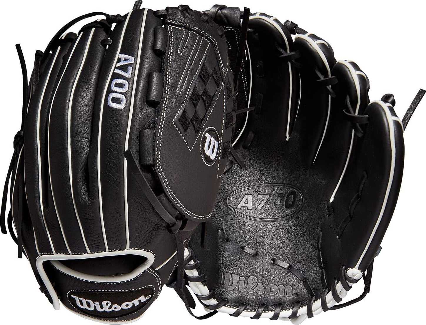 Wilson 2022 A700 12.50" Fastpitch Outfield Glove - Black White - HIT a Double