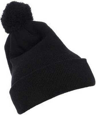 Yupoong 1501P Cuffed Knit Beanie with Pom Pom - Black - HIT a Double