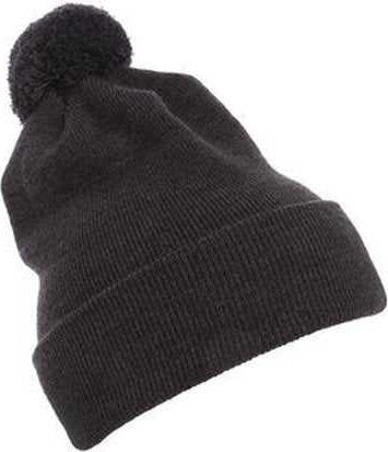 Yupoong 1501P Cuffed Knit Beanie with Pom Pom - Dark Gray - HIT a Double