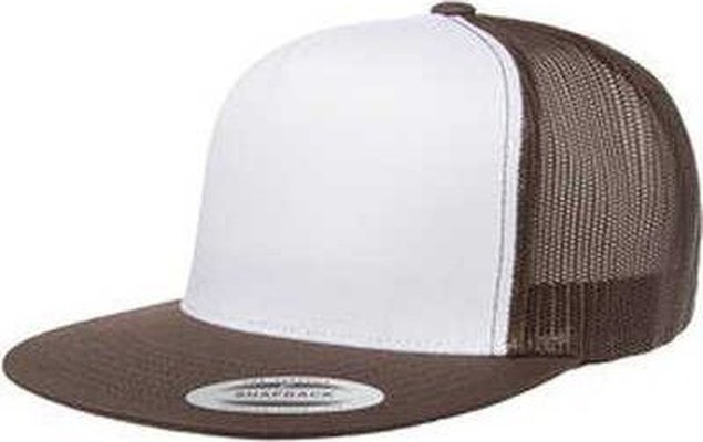 Yupoong 6006W Adult Trucker with White Front Panel Cap - Brown White Brwn - HIT a Double