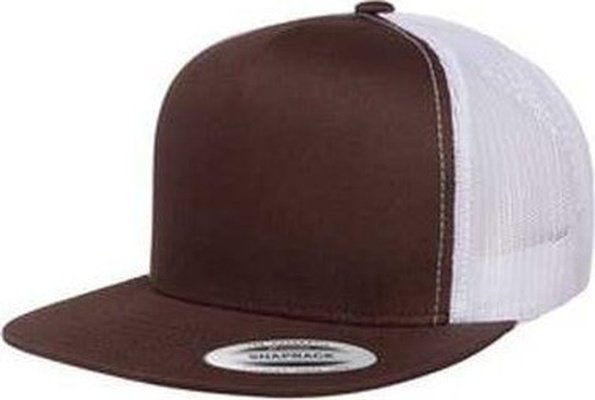 Yupoong 6006 Adult 5-Panel Trucker Cap - Brown White - HIT a Double