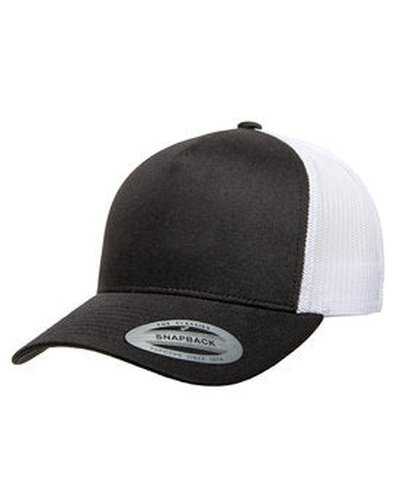 Yupoong 6506 Adult 5-Panel Retro Trucker Cap - Black White - HIT a Double