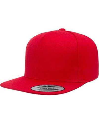 Yupoong YP5089 Adult 5-Panel Structured Flat Visor Snapback Cap - Red - HIT a Double