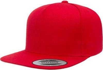 Yupoong YP5089 Adult 5-Panel Structured Flat Visor Snapback Cap - Red - HIT a Double