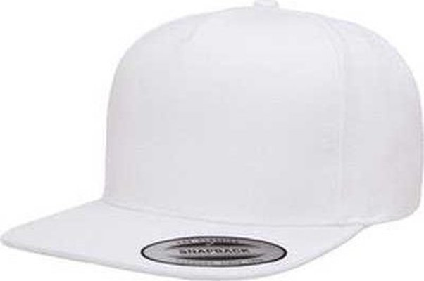 Yupoong YP5089 Adult 5-Panel Structured Flat Visor Snapback Cap - White - HIT a Double