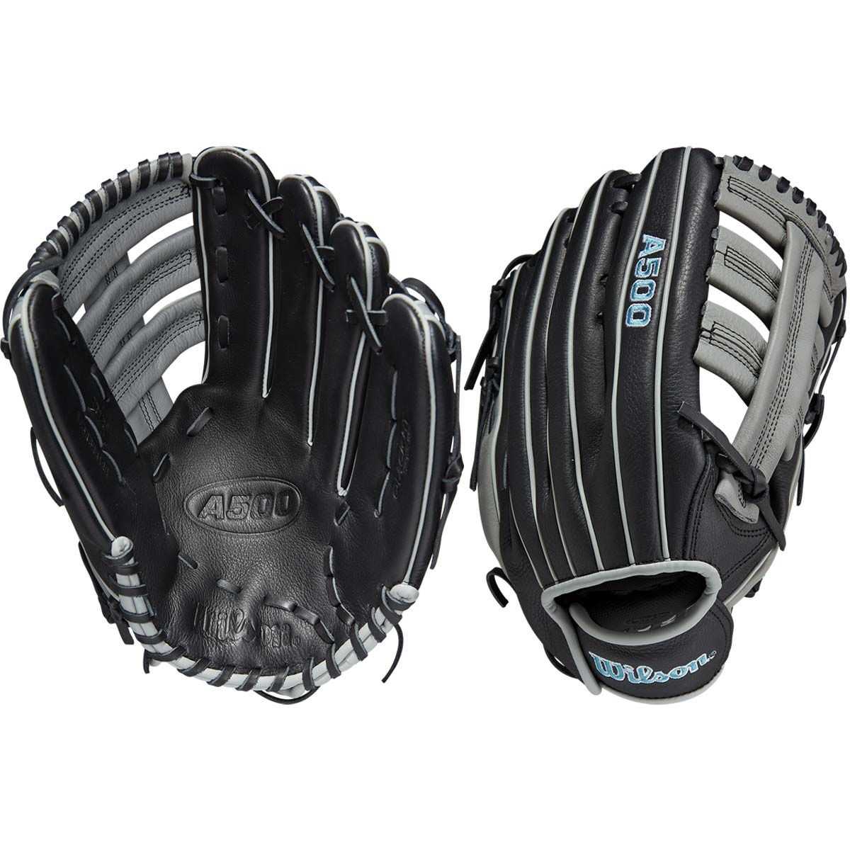 Wilson A500 12.50&quot; Outfield Baseball Glove - Black Gray - HIT a Double - 3