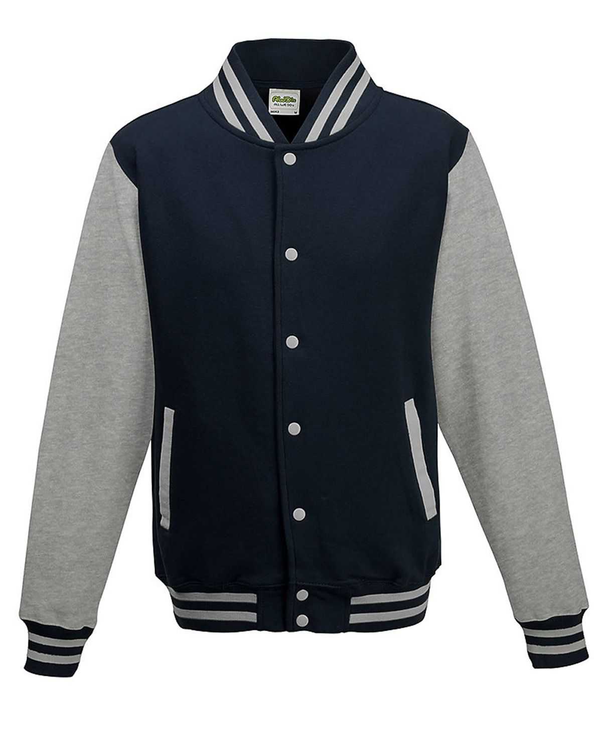 Just Hoods JHY043 Youth Letterman Jacket - Oxford Navy Heather Gray - HIT a Double