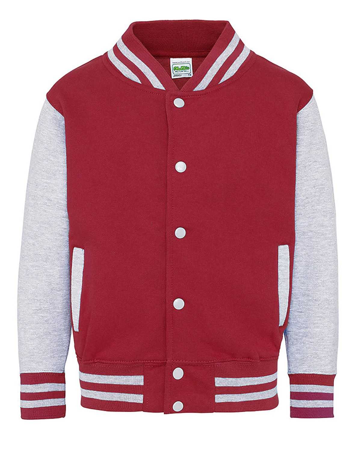 Just Hoods JHA043 Letterman Jacket - Fire Red Heather Gray - HIT a Double