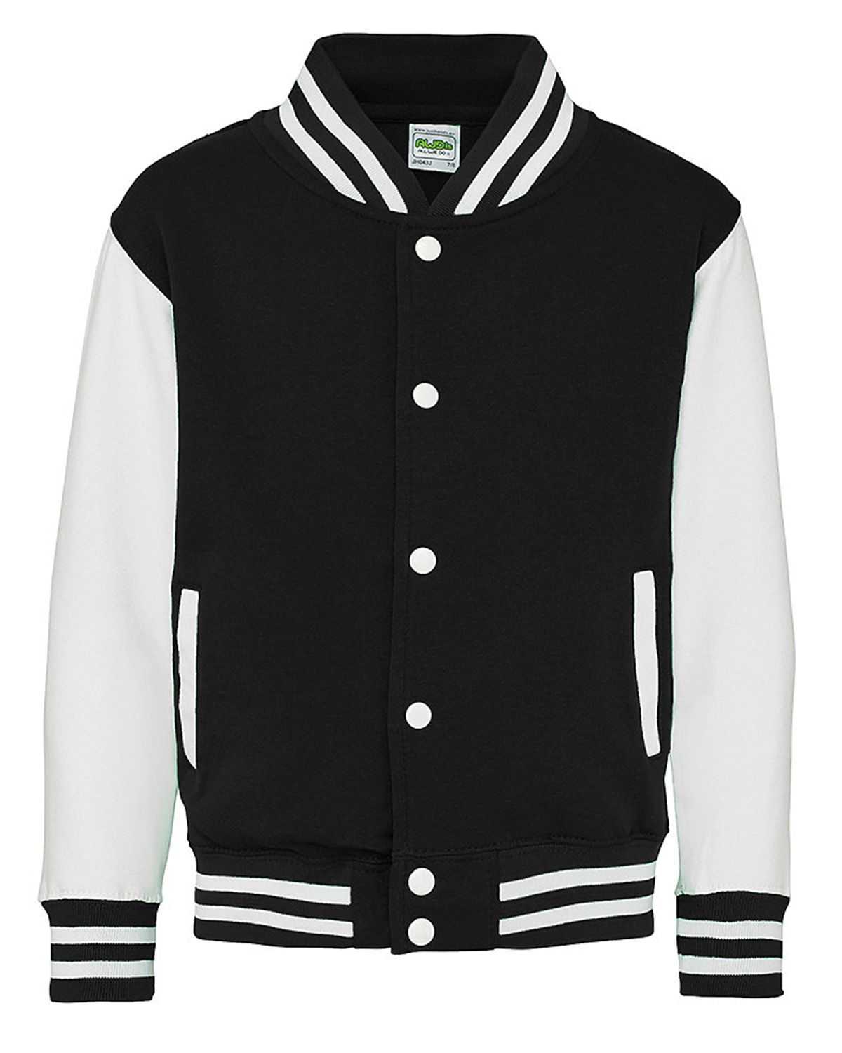 Just Hoods JHY043 Youth Letterman Jacket - Jet Black White - HIT a Double