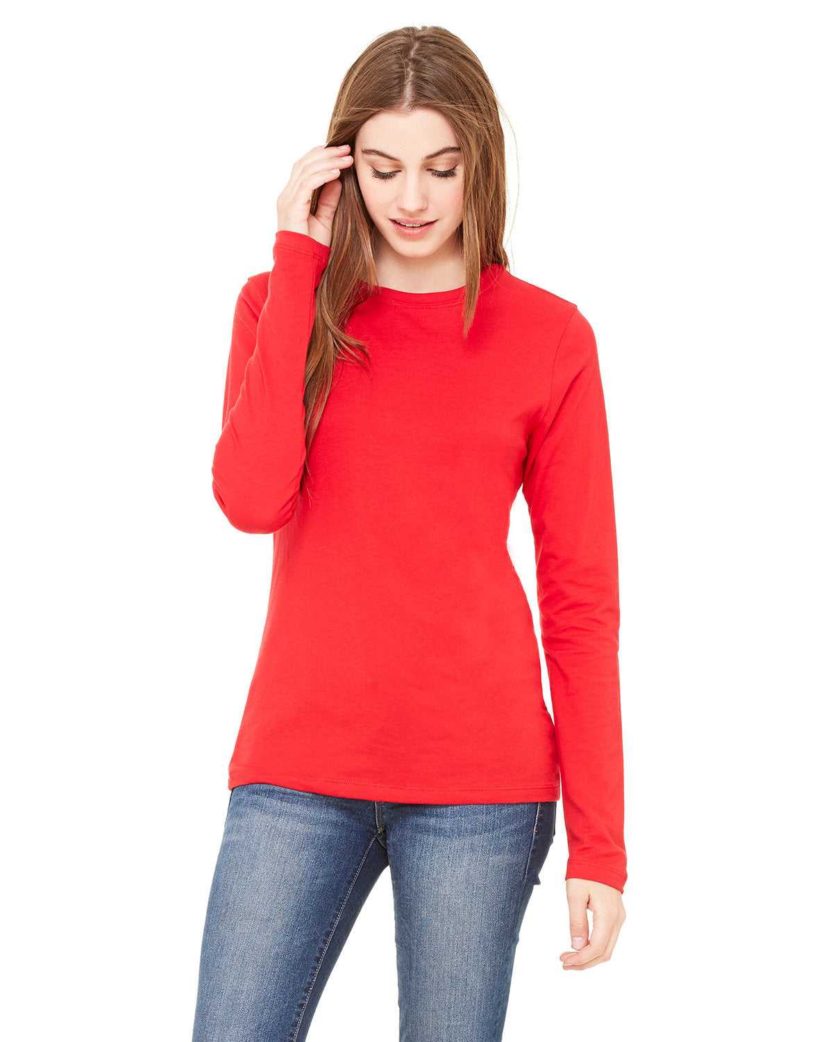 Bella + Canvas B6500 Ladies' Jersey Long-Sleeve T-Shirt - Red - HIT a Double - 1