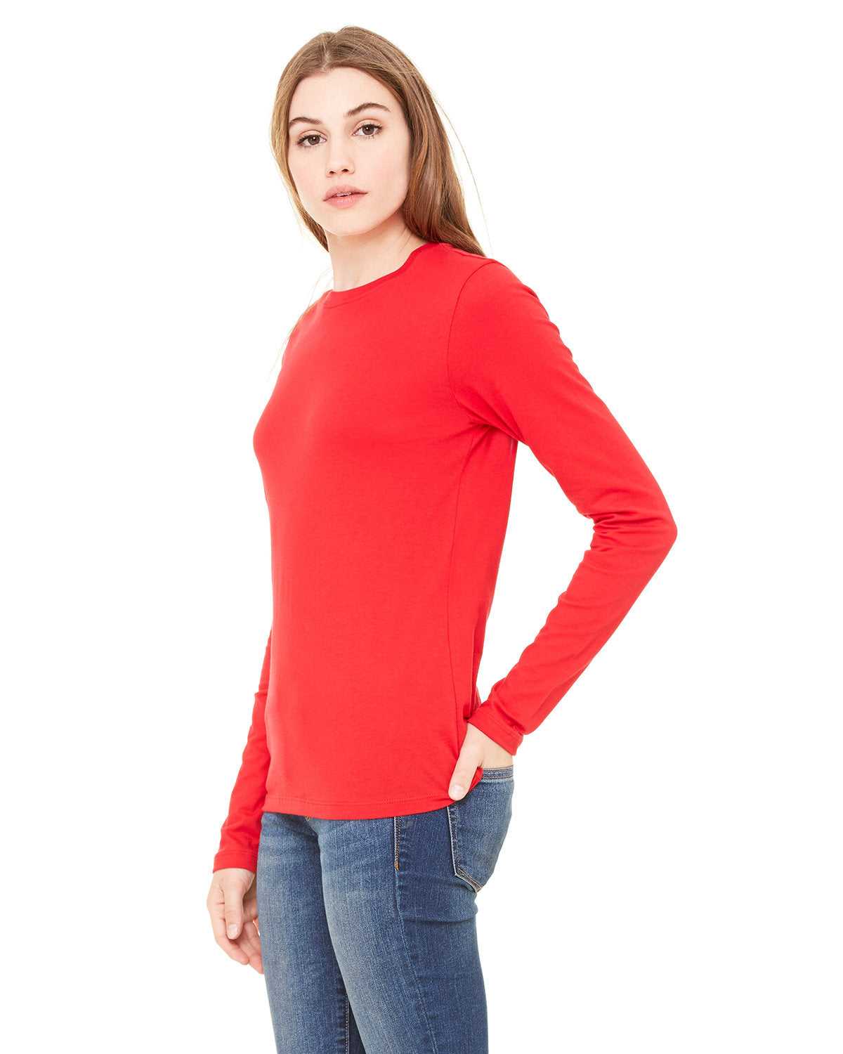 Bella + Canvas B6500 Ladies' Jersey Long-Sleeve T-Shirt - Red - HIT a Double - 1