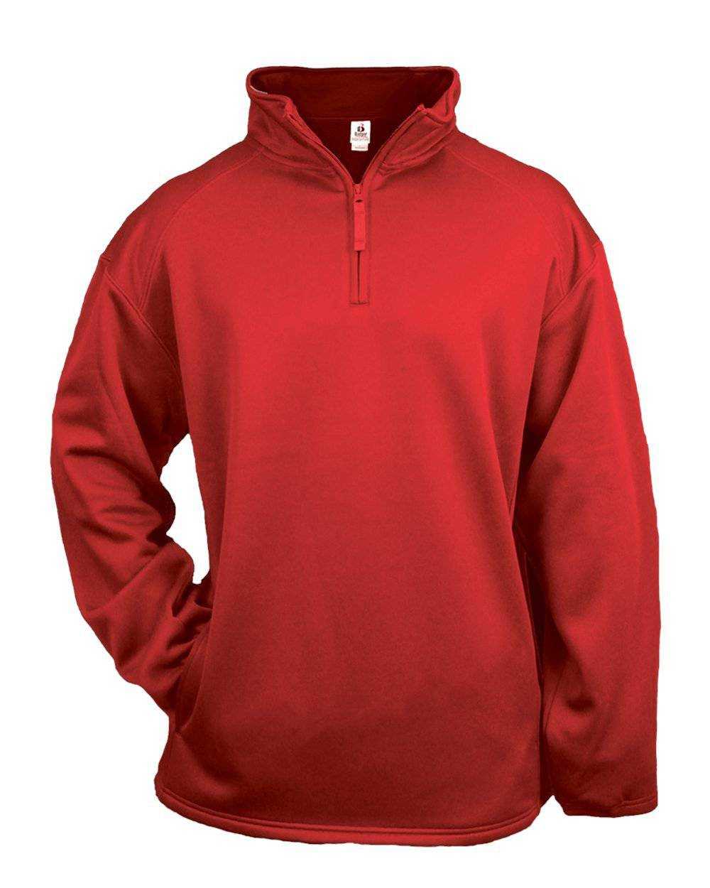 Badger Sport 1480 1/4 Zip Poly Fleece Pullover - Red - HIT a Double - 1