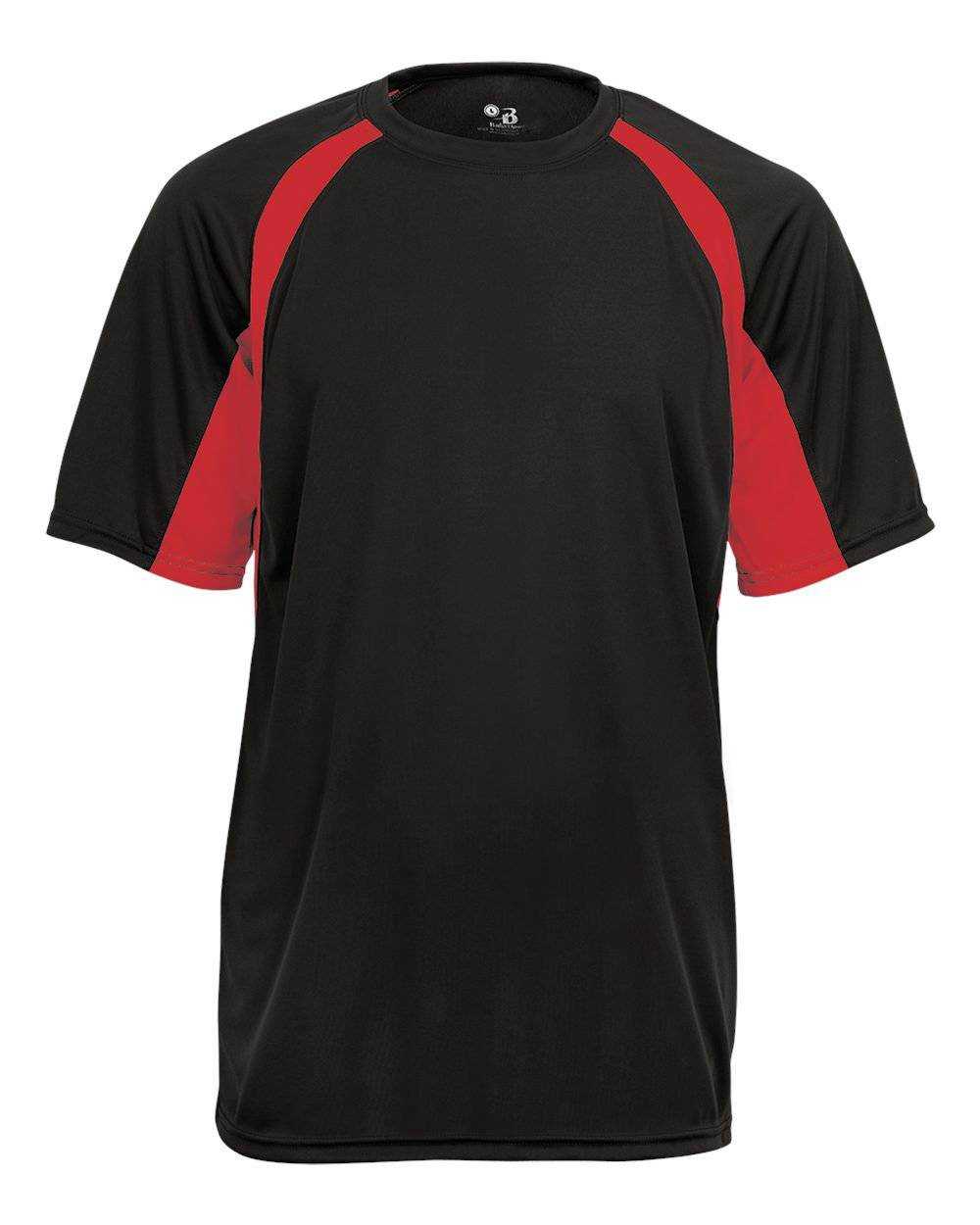 Badger Sport 2144 Youth Hook Tee - Black Red - HIT a Double - 1