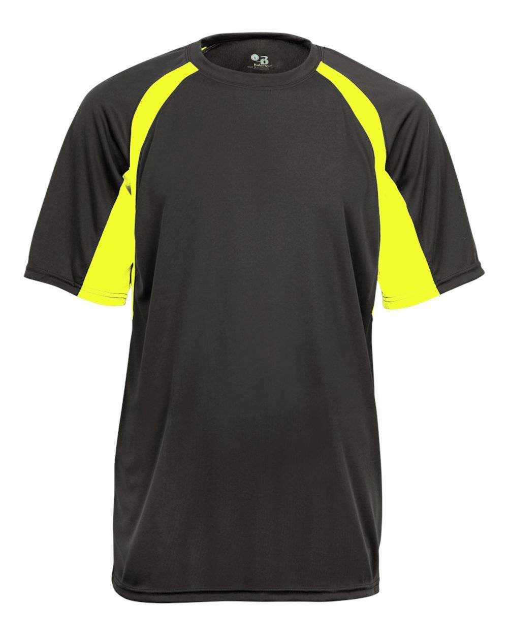 Badger Sport 2144 Youth Hook Tee - Graphite Safety Yellow - HIT a Double - 1