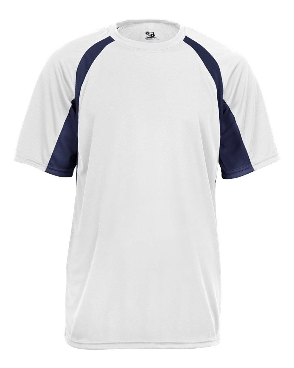 Badger Sport 2144 Youth Hook Tee - White Navy - HIT a Double - 1