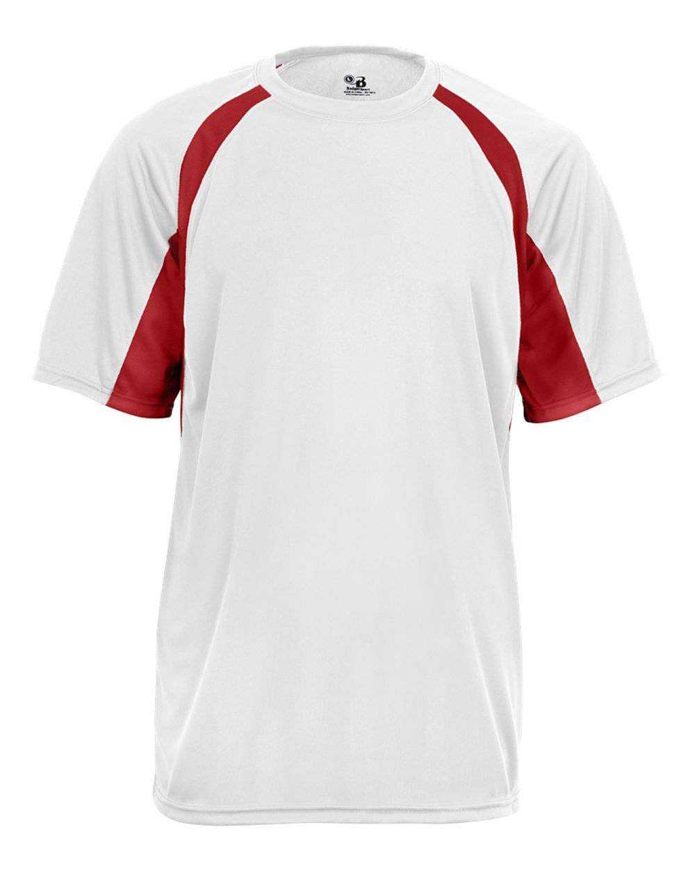 Badger Sport 2144 Youth Hook Tee - White Red - HIT a Double - 1
