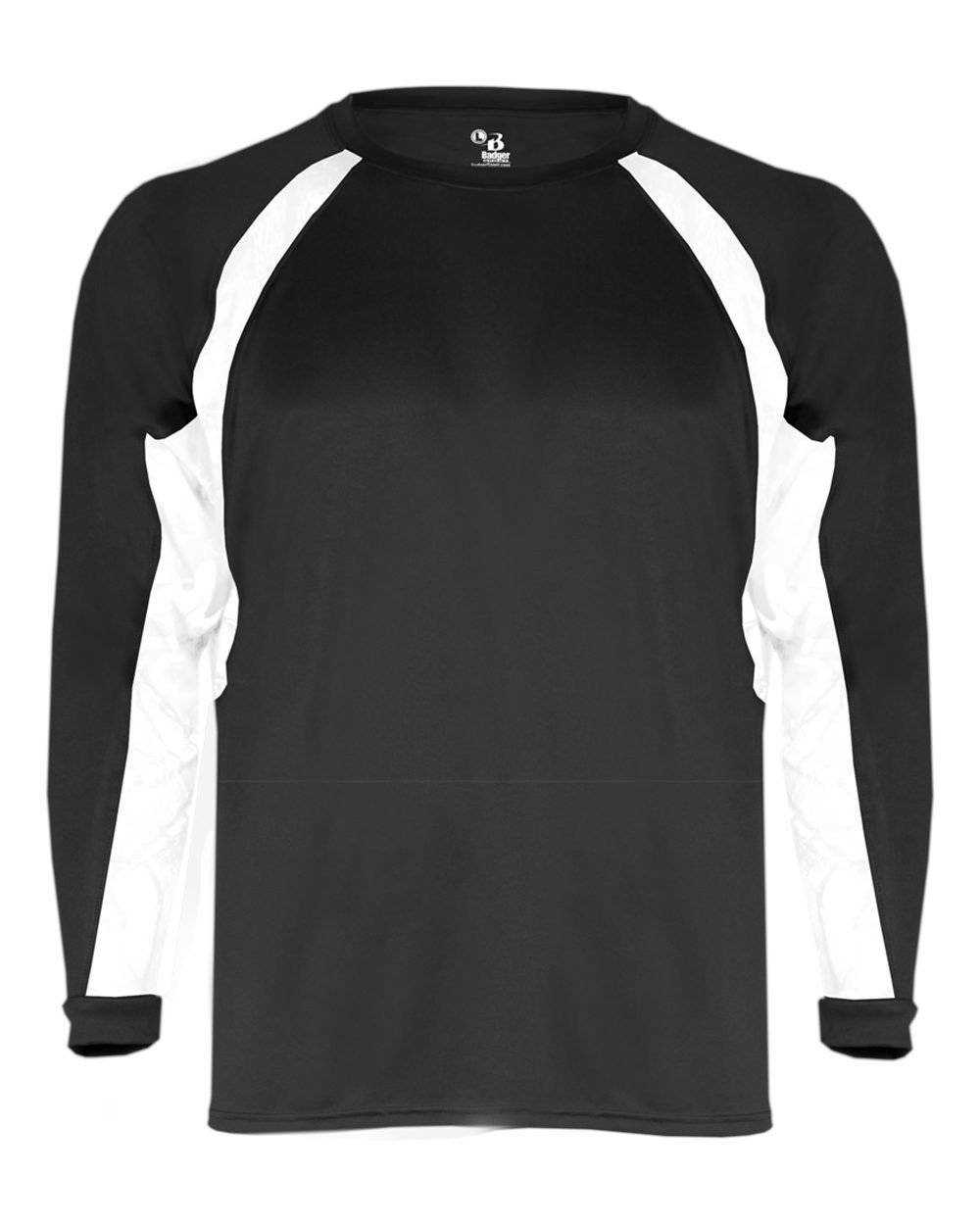 Badger Sport 2154 Hook Youth Long Sleeve Tee - Black White - HIT a Double - 1