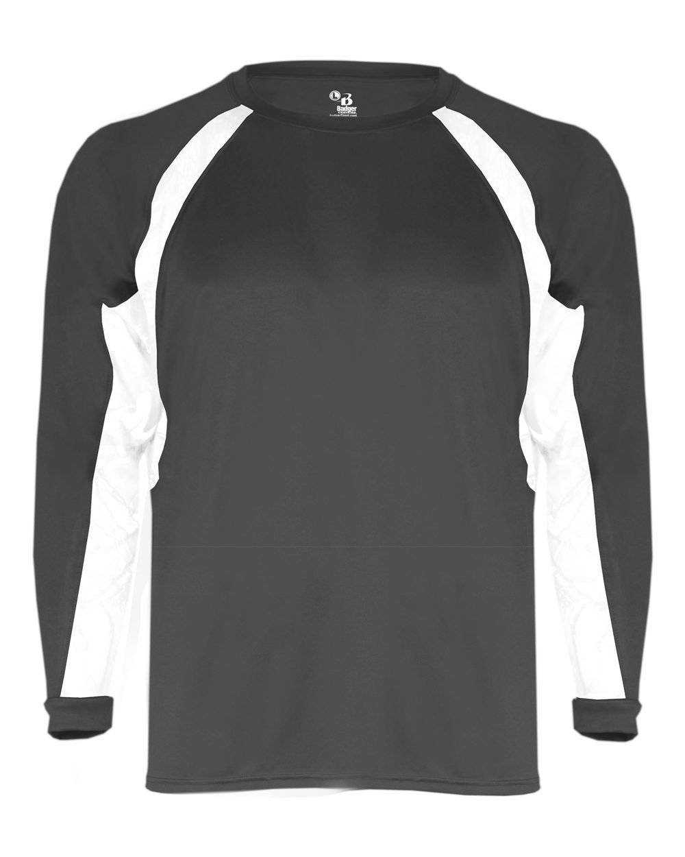 Badger Sport 2154 Hook Youth Long Sleeve Tee - Dark Gray White - HIT a Double - 1