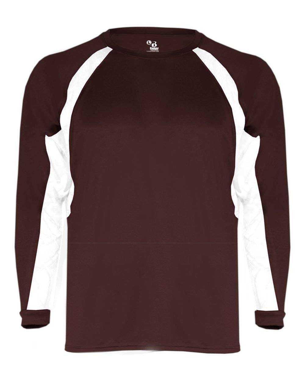 Badger Sport 2154 Hook Youth Long Sleeve Tee - Maroon White - HIT a Double - 1