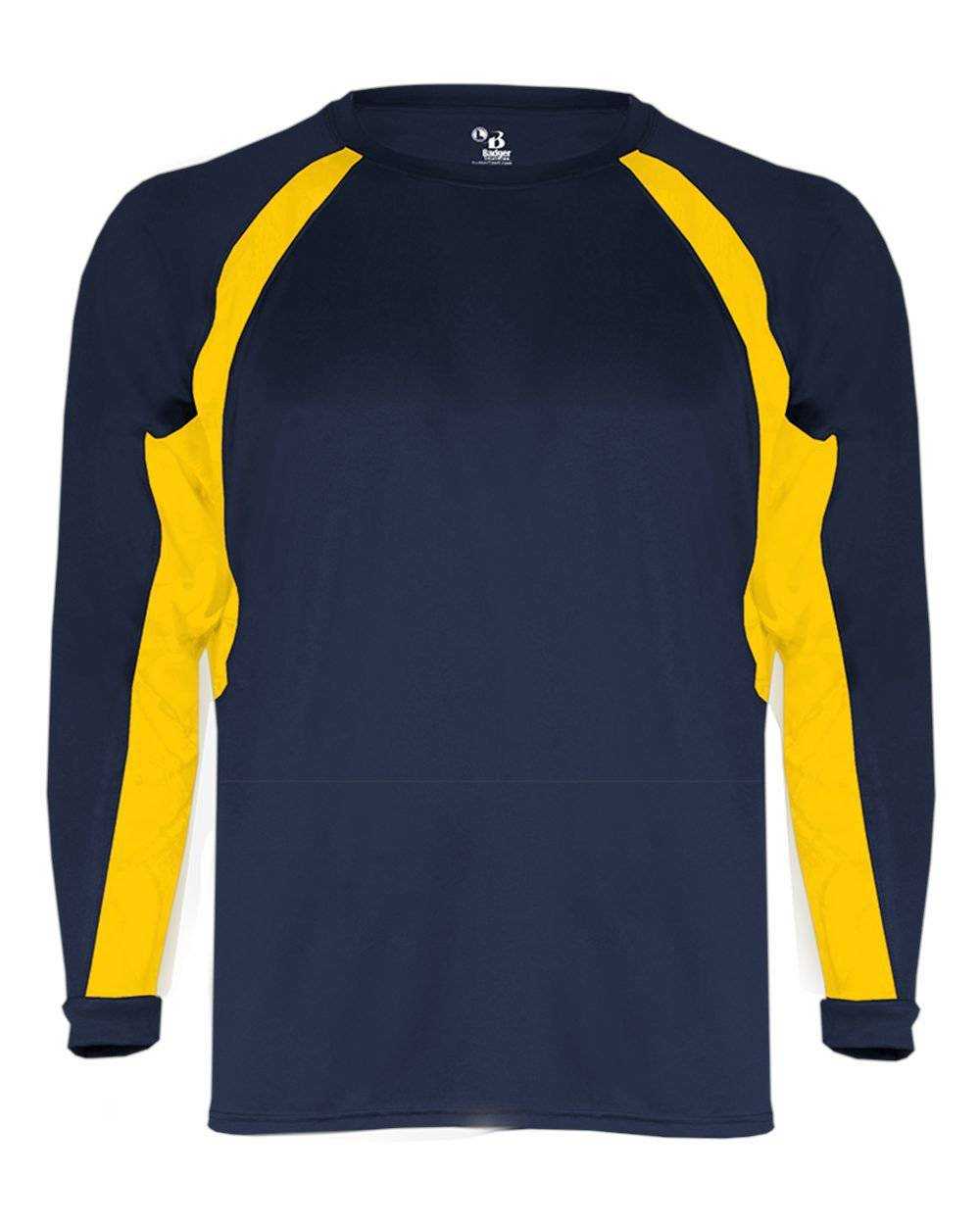 Badger Sport 2154 Hook Youth Long Sleeve Tee - Navy Gold - HIT a Double - 1