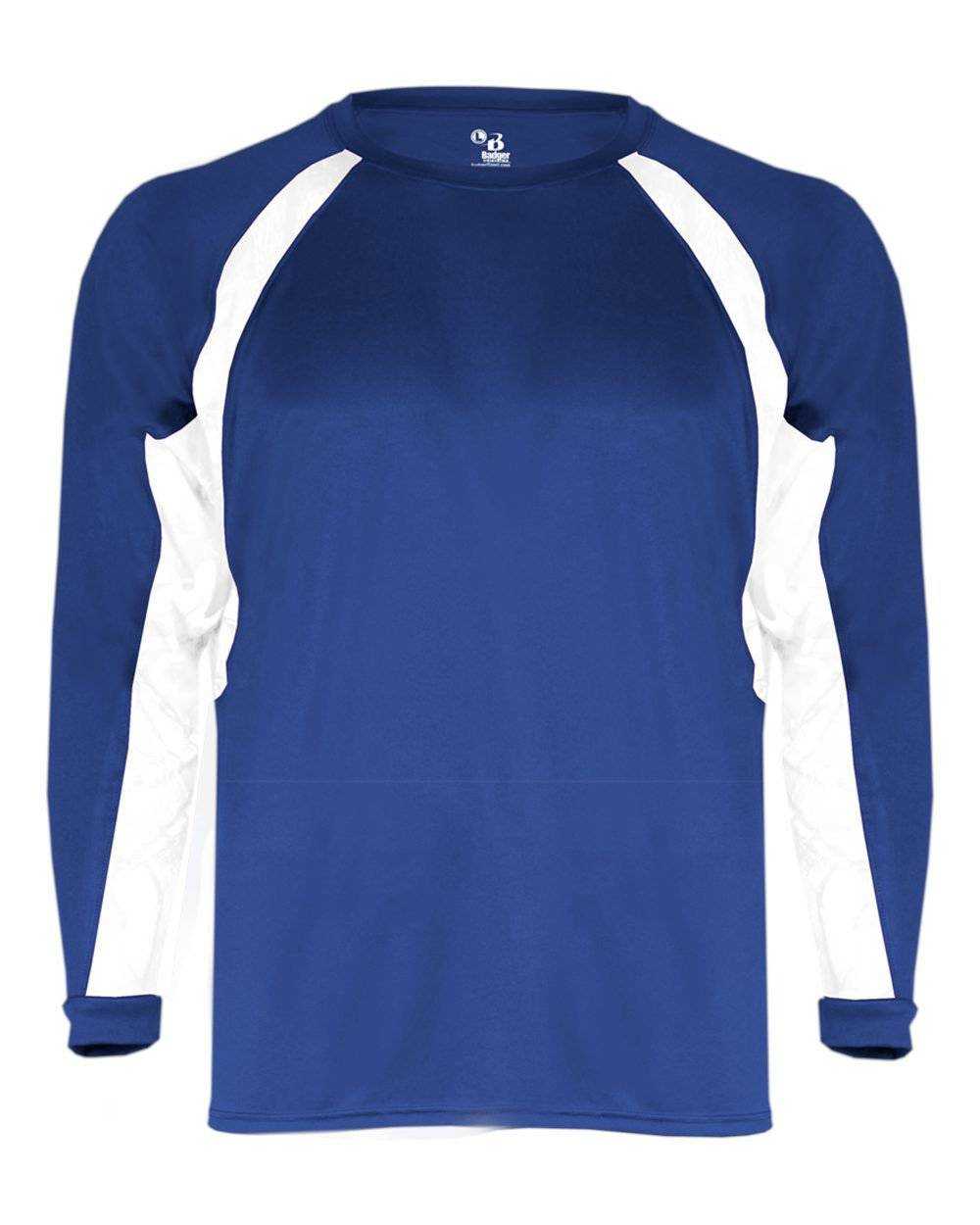 Badger Sport 2154 Hook Youth Long Sleeve Tee - Royal White - HIT a Double - 1