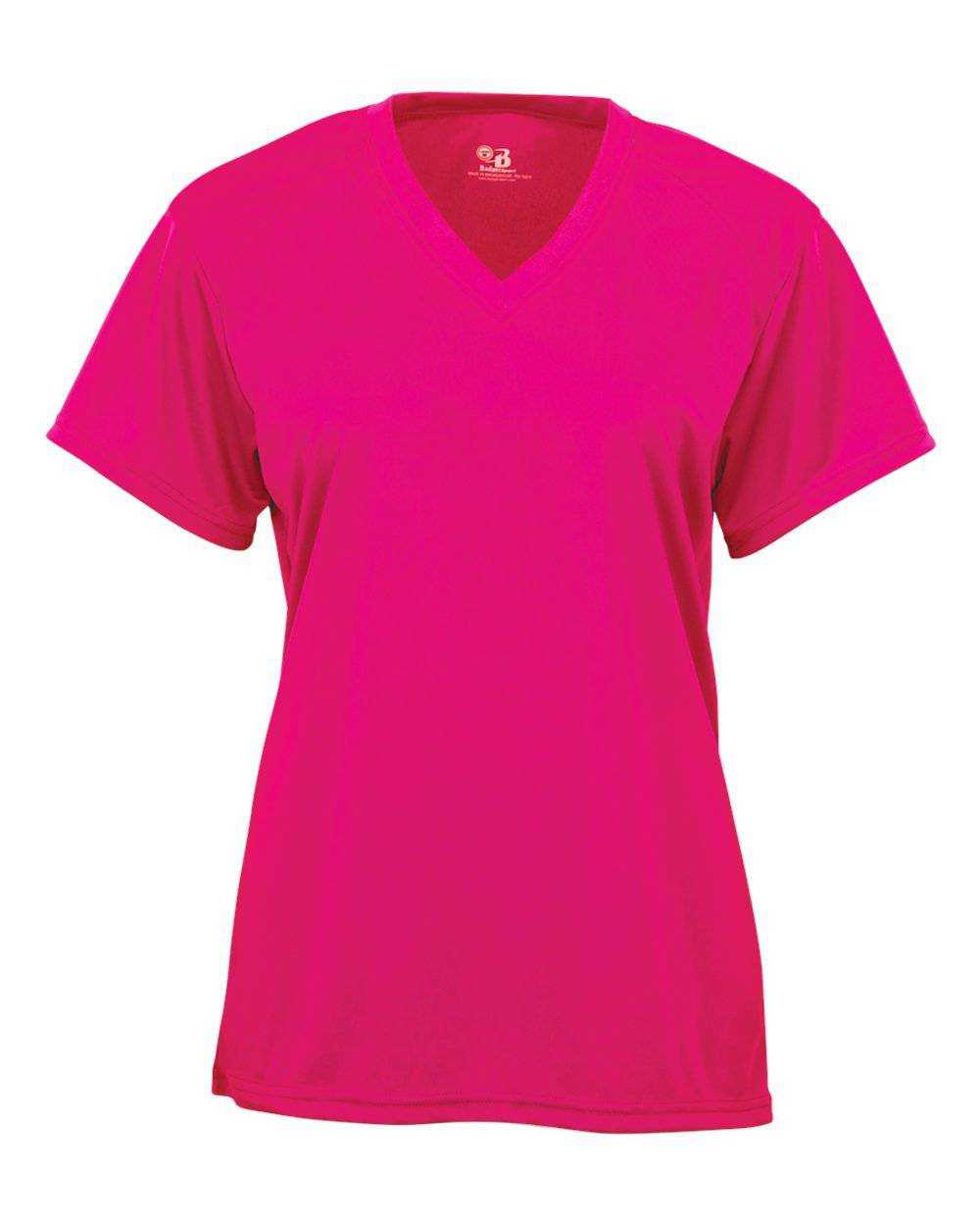 Badger Sport 2162 B-Core Youth V-Neck Tee - Hot Pink - HIT a Double - 1