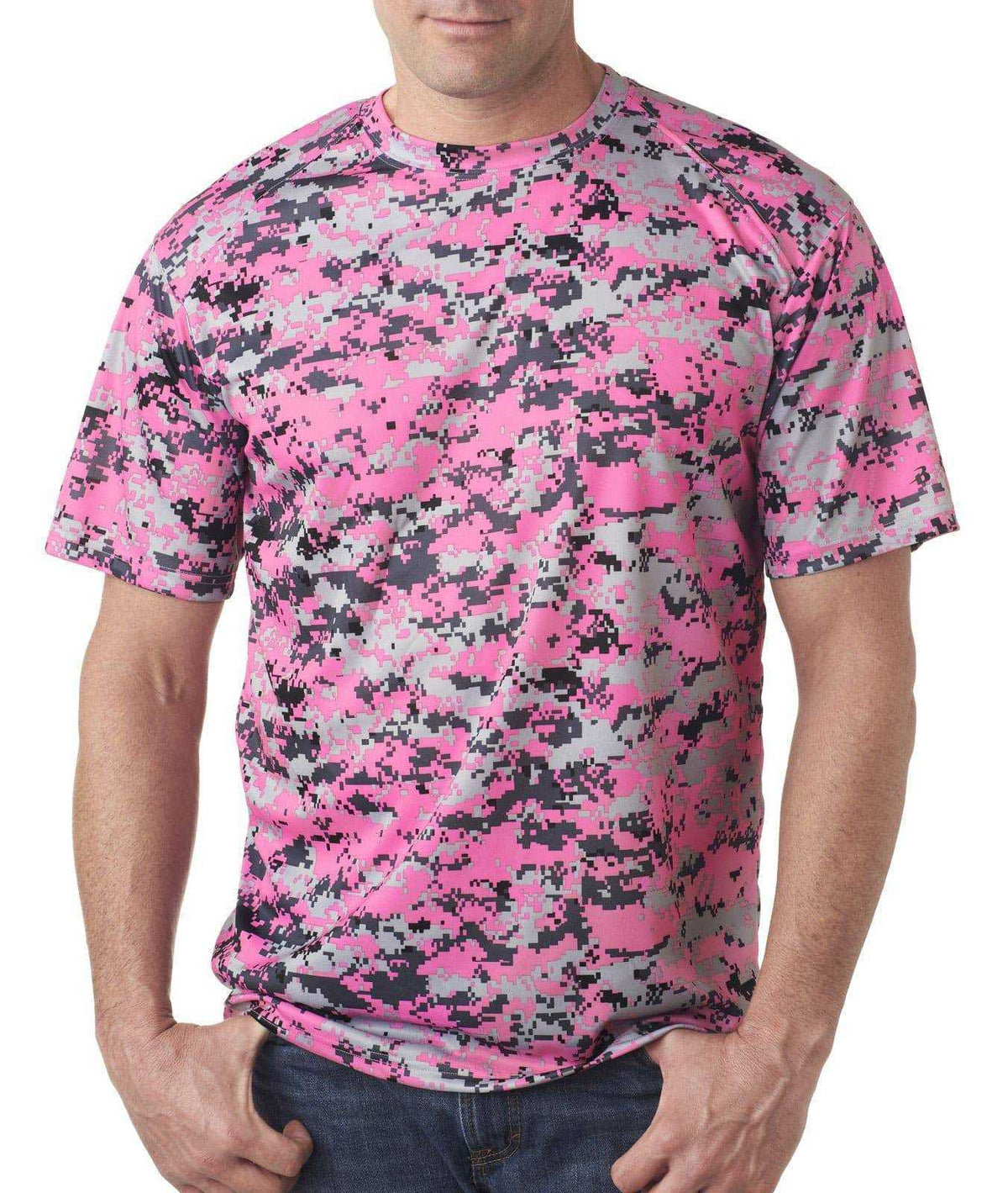 Badger Sport 2180 B-Core Youth Digital Tee - Pink Digital - HIT a Double - 1