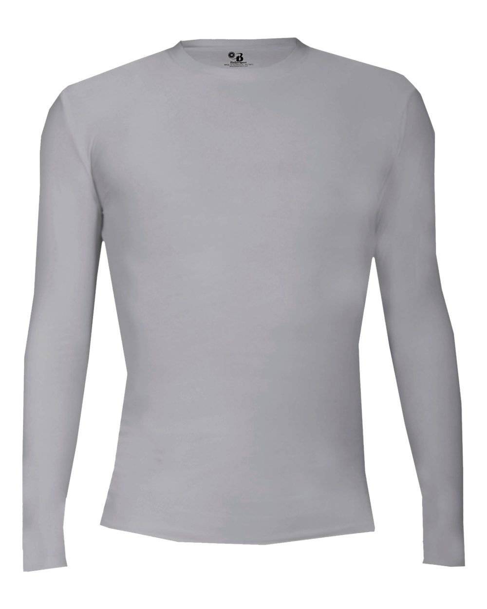 Badger Sport 2605 Pro-compression Long Sleeve Youth Crew - Silver - HIT a Double - 1